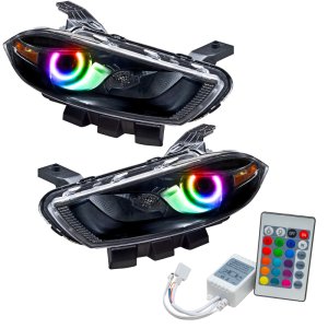 Dodge Dart Headlight Assemblies - ORACLE Lighting - SMD Halo, HID Style, ColorSHIFT - Black - `13-`14